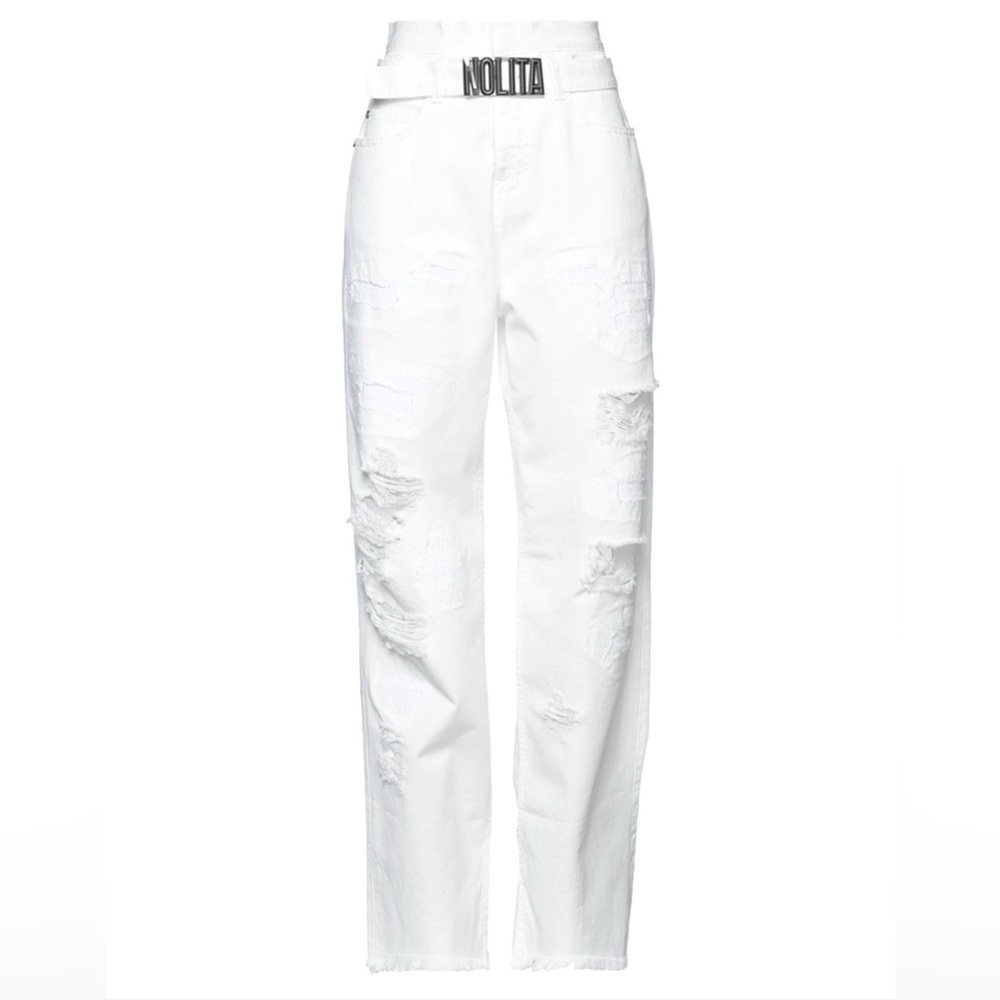 NOLITA CASUAL DENIM TROUSERS PANTS WHITE WITH BELT